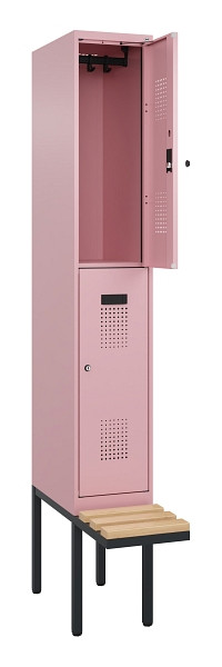 C+P Doppelstock-Spind Evolo PLUS, Bank, 2 Fächer, 2120x300x815mm, 3015/3015, Zylinderschloss, Sitzfläche Buche-Hartholz, 0493407-10 S10051