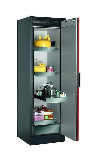asecos Sicherheitsschrank Q-CLASSIC-90, Q90.195.060.R in verkehrsrot RAL 3020 mit 3x Auszugswanne Standard (Edelstahl), 30073-046-33427