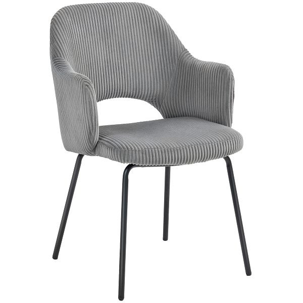 HOMCOM Esszimmerstuhl, Cordbezug, Schalenform, Metallbeine, Fußpolster, Grau, 83A-350V00GY