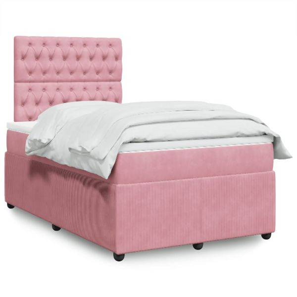 vidaXL Boxspringbett mit Matratze Rosa 120x200 cm Samt, 3292321