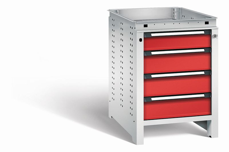 Otto Kind Werkbank Serie function Typ 107, ohne Platte, 4 Schubladen, mit Zentralverschluss, Gehäuse RAL 7035, Front RAL 3000, 072324334