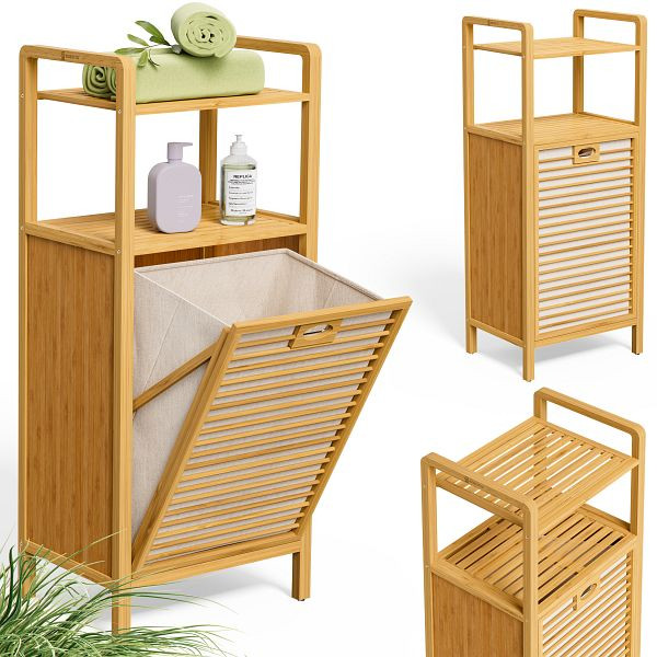 casaria Badregal Wäschekorb Bambus 43L Wäschesack herausnehmbar, 107938