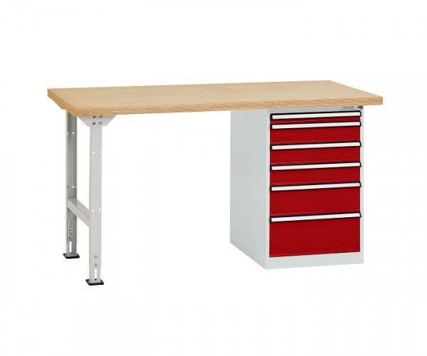 Manuflex Werkbanksystem COMBI Modell 2 mit Multiplexplatte, BxTxH = 1500 x 700 x 840 mm, Rubinrot, TP5088.3003
