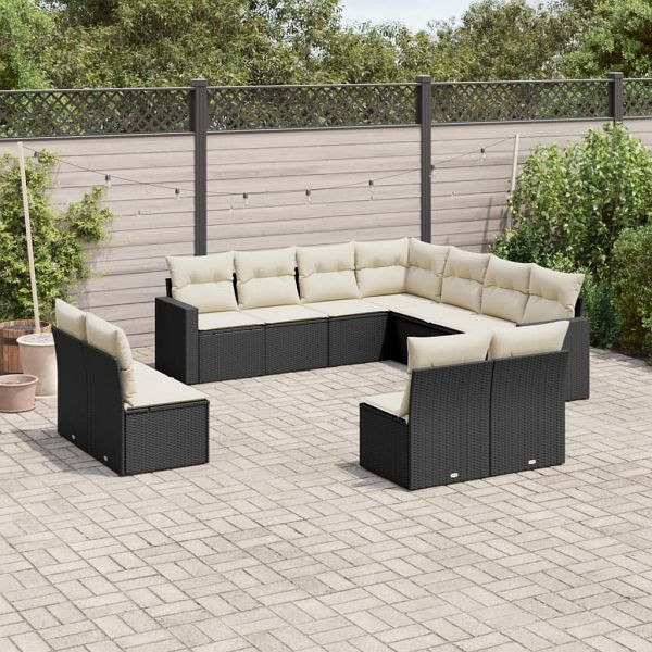 vidaXL 11-teilig Garten-Sofagarnitur mit Kissen Schwarz Poly Rattan, 3251463