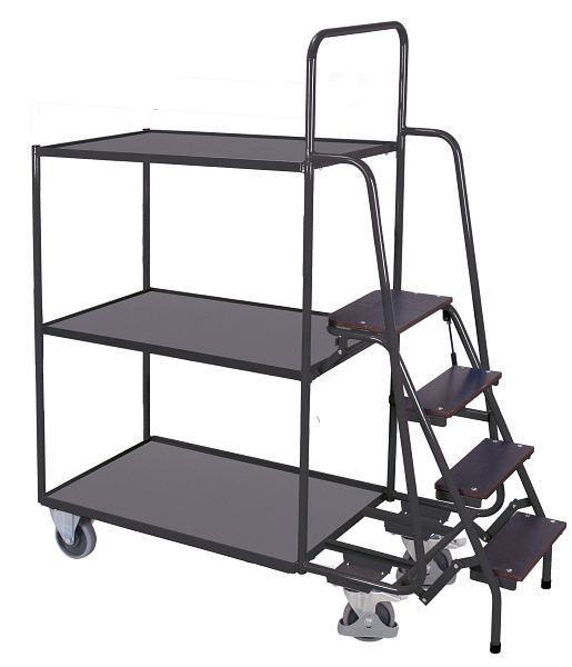 VARIOfit Kommissionierwagen mit 3 Ladeflächen, hoch, Außenmaße: 1.695 x 625 x 1.900 mm, RAL 7016 anthrazitgrau, sw-600.616/AG