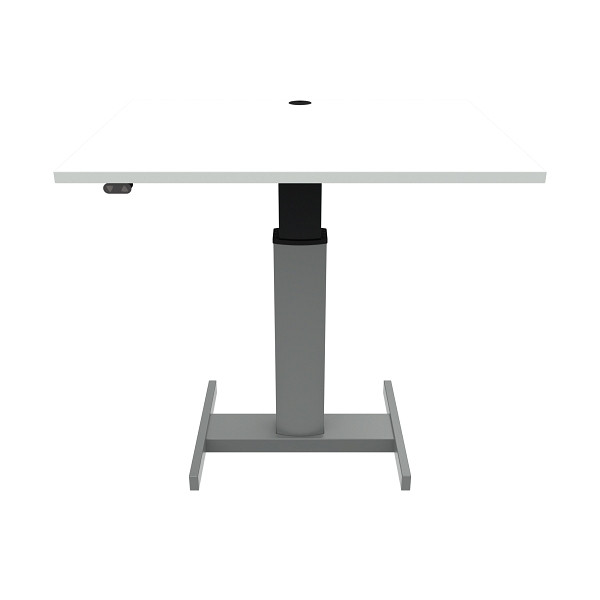 ConSet Schreibtisch (Steh/Sitz) 1-Säulig, Silber + Platte 100-80 cm, Weiß-Melamin, 501-19 7S060 100-80S3 WM