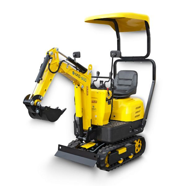 BAMATO Minibagger inkl. Zubehörset, 6,3 kW Benzinmotor, E-Start, links / rechts schwenkbarer Ausleger, 690 mm Spurbreite, MIB-600