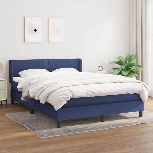 vidaXL Boxspringbett mit Matratze Blau 140x190 cm Stoff, 3129631