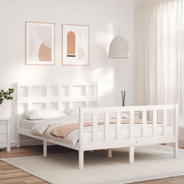 vidaXL Massivholzbett mit Kopfteil Weiß 140x200 cm, 3193012