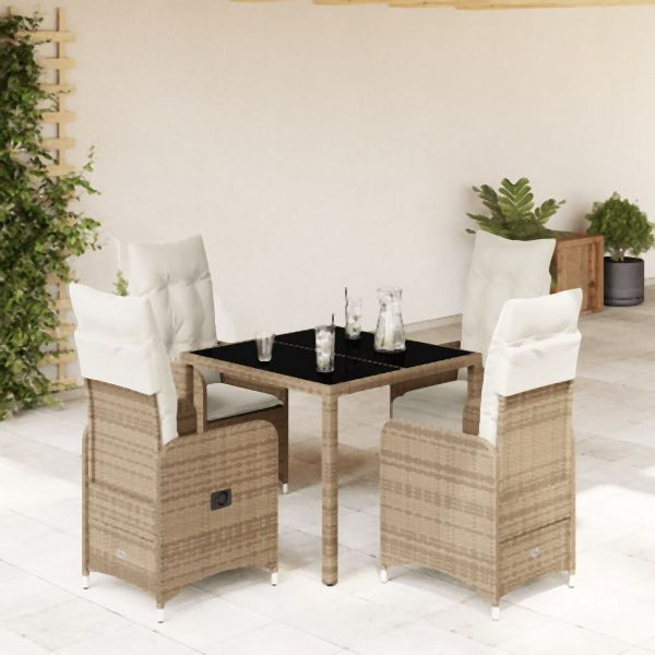 vidaXL 5-tlg. Garten-Bistro-Set mit Kissen Beige Poly Rattan, 3277097