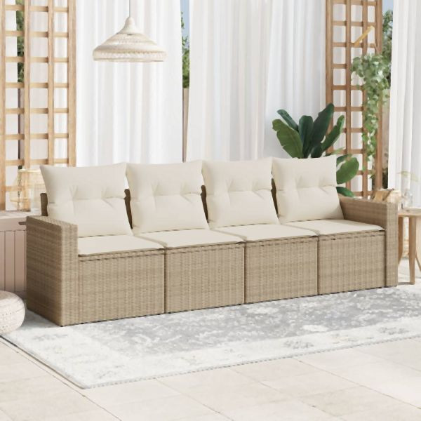 vidaXL 4-tlg. Garten-Sofagarnitur mit Kissen Beige Poly Rattan, 3218668
