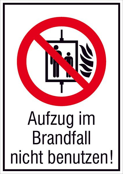 SafetyMarking Verbots-Kombischild, Aufzug im Brandfall nicht benutzen, BxH 13,1x18,5 cm, Folie, selbstklebend, langnachleuchtend, 38.A6140