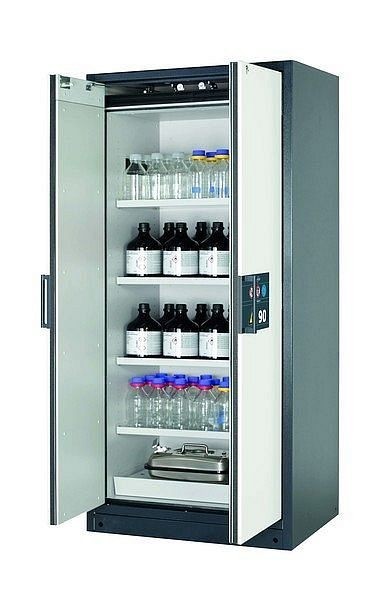 asecos Sicherheitsschrank Q-CLASSIC-90, Q90.195.090 in reinweiß RAL 9010 mit 4x Fachboden (Stahlblech), 30041-050-30044