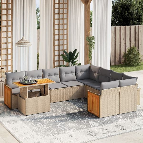vidaXL 10-teilig Garten-Sofagarnitur mit Kissen Beige Poly Rattan, 3274125