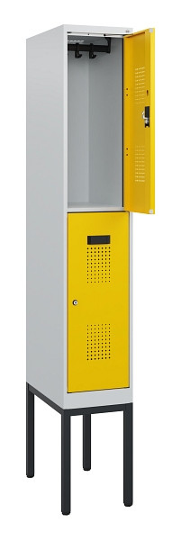 C+P Doppelstock-Spind Evolo PLUS, Gestell, 2 Fächer, 1950x300x500mm, 7035/1023, Zylinderschloss, 0493305-10 S10020