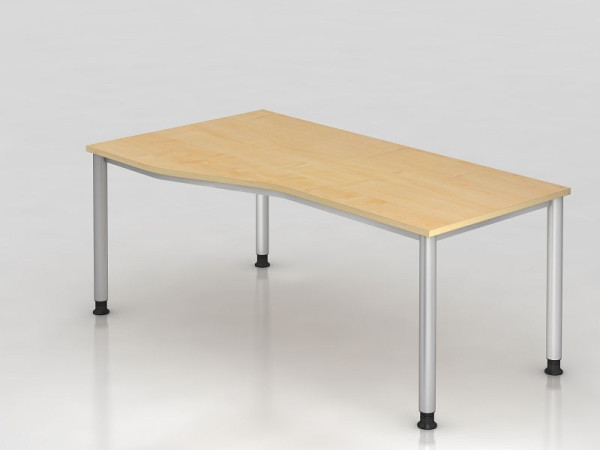 Hammerbacher Schreibtisch 4 Fuß rund 180x100/80cm Ahorn/Silber, Freiform, links oder rechts montierbar, VHS18/3/S