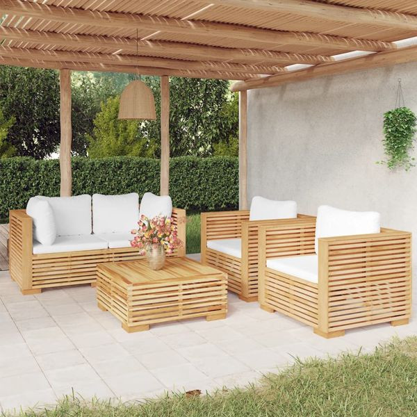 vidaXL 5-tlg. Garten-Lounge-Set mit Kissen Massivholz Teak, 3100869