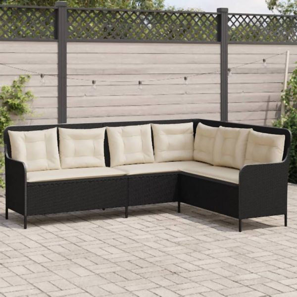 vidaXL Gartensofa in L-Form mit Kissen Schwarz Poly Rattan, 369000
