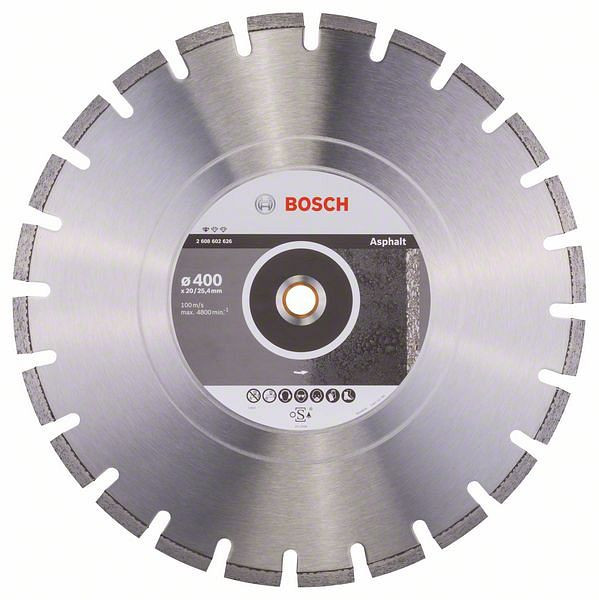 Bosch Diamanttrennscheibe Standard for Asphalt, 400 x 20,00/25,40 x 3,6 x 8 mm, 2608602626