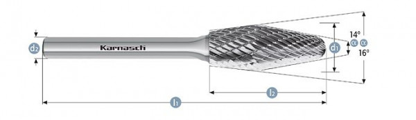 Karnasch Hartmetall-Frässtift unbeschichtet KEL/WKN d1= 12,0 / l2= 32 / d2= 6 / l1= 77mm Combi+Form, 114056100
