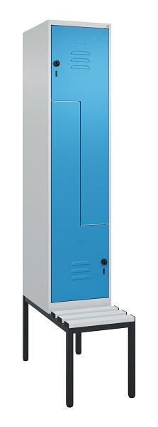 C+P Z-Spind Classic PLUS, mit untergebauter Sitzbank, 2 Abteile, 2120x400x815mm, 7035/5012, Drehriegel, 0800537-122 S10034