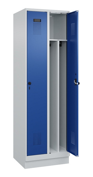 C+P Spind Evolo PLUS, mit Sockel, 2 Abteile, 1950x600x500mm, 7035/5010, Verschluss Drehriegel, 049020-20F S10006