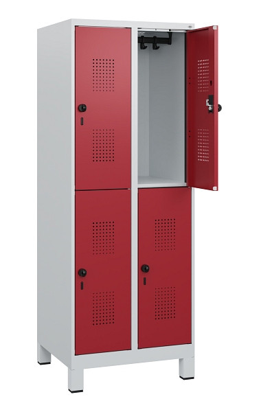 C+P Doppelstöckiger Spind Evolo PLUS, Füße, 4 Fächer, 1630x600x500mm, 7035/3003, Drehriegel, 0493105-20 S10004