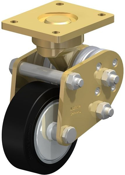 Blickle BPFE-ALEV 100K-FA Schwerlast-Bockrolle mit Polyurethan-Drehfedern, Elastik-Vollgummi, Schwarz, 610725
