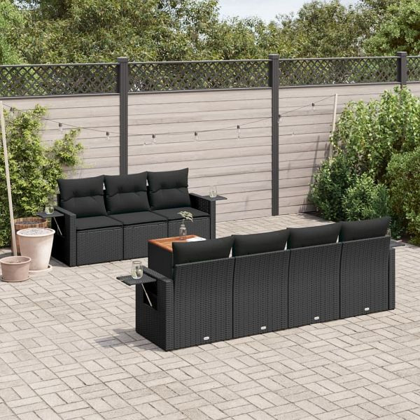 vidaXL 8-teilig Garten-Sofagarnitur mit Kissen Schwarz Poly Rattan, 3224466