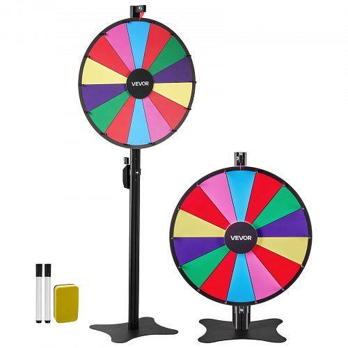 VEVOR Glücksrad 61 cm, 14 Slots mit Ständer, höhenverstellbar, inkl. Tafelschwamm & 2 Marker, 6 Farben, ideal für Events, LDSCJZL24INCW7RDZ001V0
