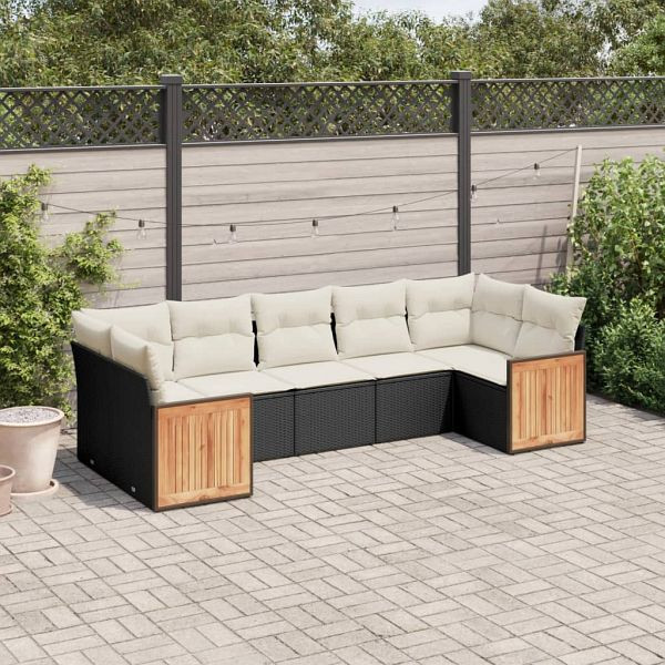 vidaXL 7-teilig Garten-Sofagarnitur mit Kissen Schwarz Poly Rattan, 3260348