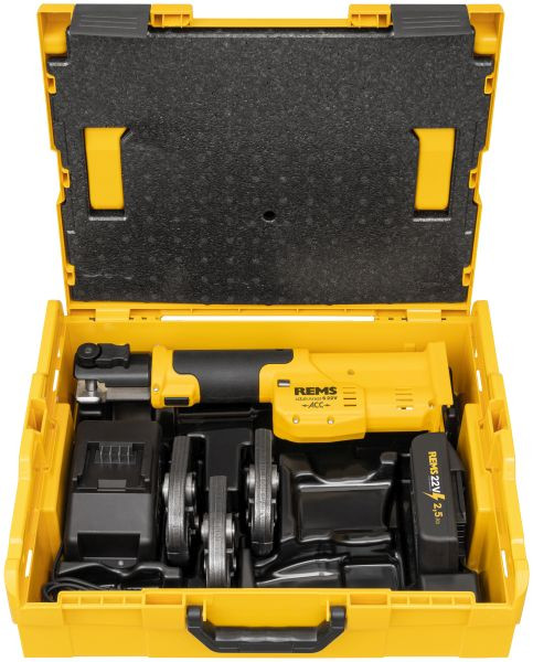 REMS Mini-Press, Akku Radialpresse mit Zwangsablauf, S 22V ACC B-Pack L-Boxx + 3 PZ bis 35 mm, 578X10 R220