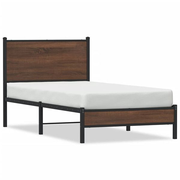 vidaXL Bettgestell mit Kopfteil Metall Braun Eichen-Optik 90x190 cm, 4007914