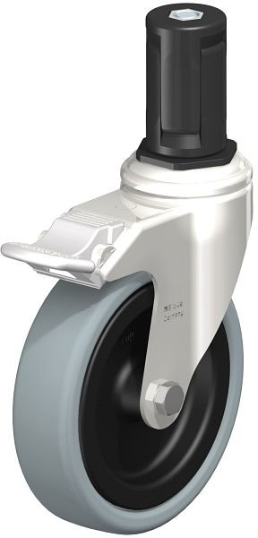 Blickle LKRXA-VPA 126G-11-FI-EXR15 Edelstahl-Apparate-Lenkrolle mit Expander & Feststeller, Vollgummi, Grau, 853295