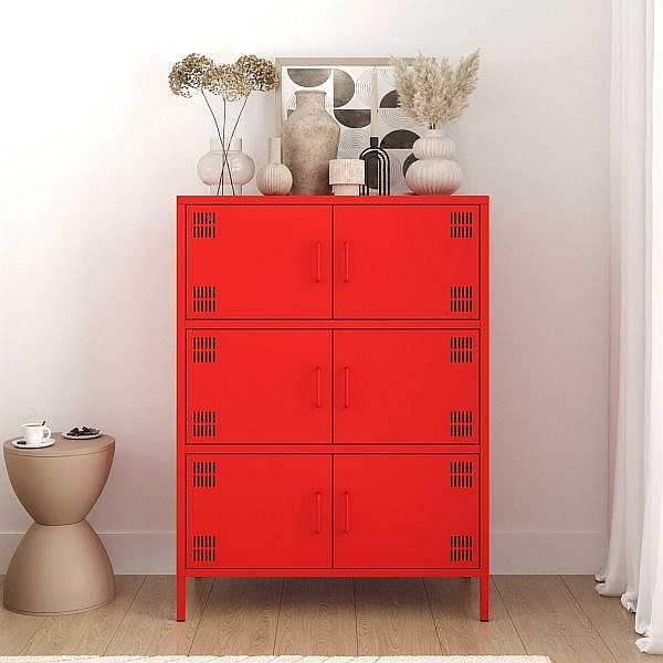 Mades Metall Möbel Pera9, Sideboard 6 Türen - 80,5 x 40 x 109,5 cm Rot, 152.68.10.108.05
