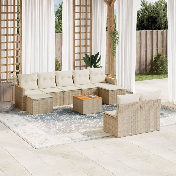 vidaXL 10-tlg. Garten-Sofagarnitur mit Kissen Beige Poly Rattan, 3258782