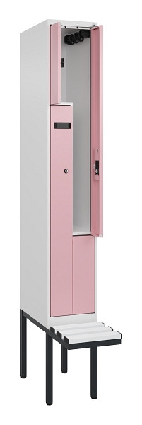 C+P Z-Spind Evolo PLUS, Bank, 2 Fächer, 2120x300x815mm, 9016/3015, Zylinderschloss, Material Sitzfläche Kunststoff, 0490437-102 S10099