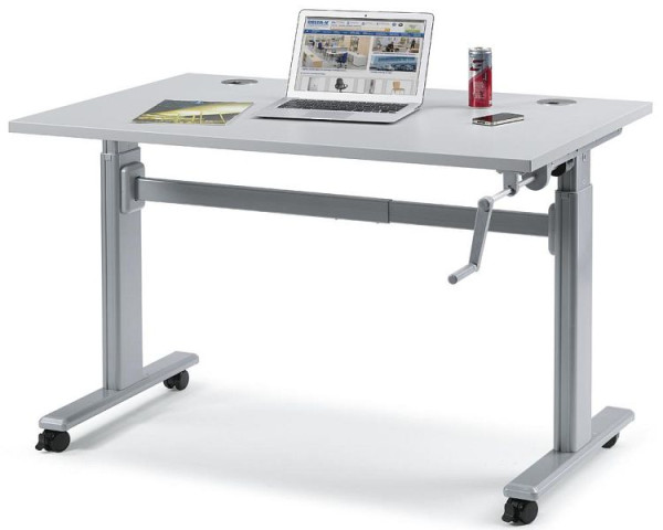 Deskin Sitz-/Stehtisch WS PROFI SYSTEM mit Kurbel, Dekor lichtgrau, B 1200 x T 800 x 725-1205 mm, 280997