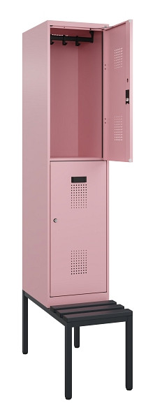 C+P Doppelstock-Spind Evolo PLUS, Bank, 2 Fächer, 2120x400x815mm, 3015/3015, Zylinderschloss, Sitzfläche Kunststoff, Sitzbank, 0493507-12 S10138