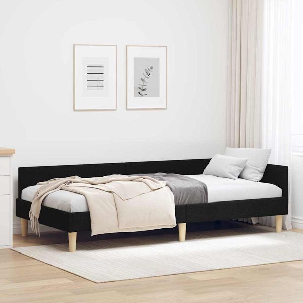 vidaXL Eckbettgestell Schwarz 90 x 200 cm Textil und Holzwerkstoff, 42016119