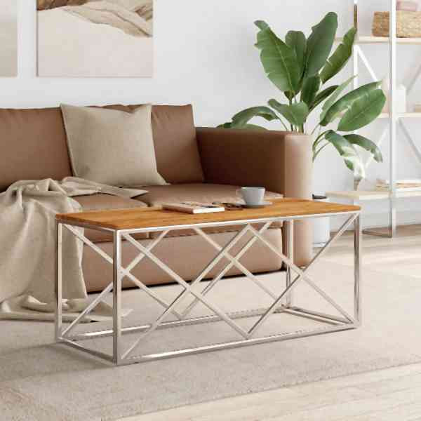 vidaXL Couchtisch Edelstahl und Massivholz Akazie, 349967