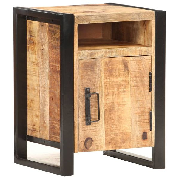 vidaXL Nachttisch 40x35x55 cm Massivholz Mango, Material: Mango-Massivholz mit natürlichem Finish, pulverbeschichteter Stahl, 321567