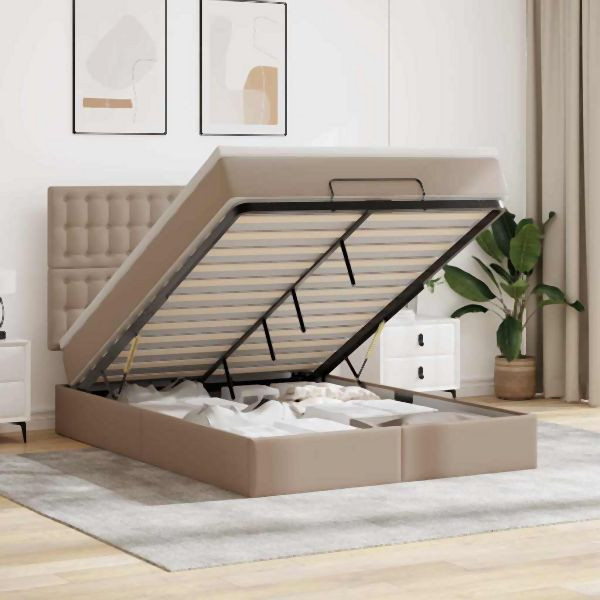 vidaXL Ottoman-Bett mit Matratze & LEDs 140x200cm Kunstleder, 3313859