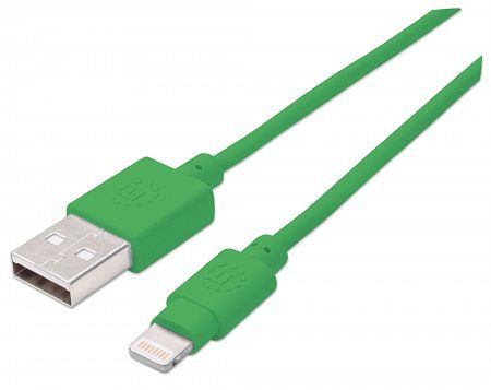 MANHATTAN iLynk Lightning auf USB Kabel für iPad/iPhone/iPod, A-Stecker / Lightning-Stecker, 15 cm, grün, 394444