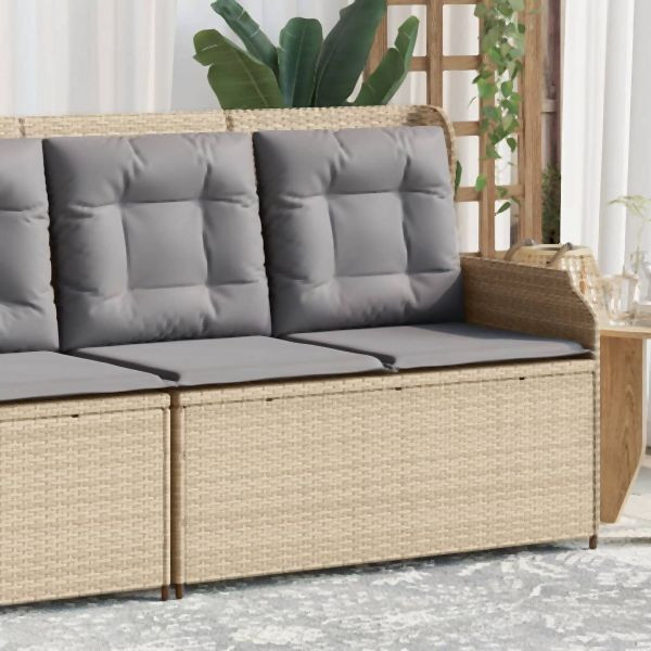 vidaXL Gartenbank Verstellbar mit Kissen Beige Poly Rattan, 368940