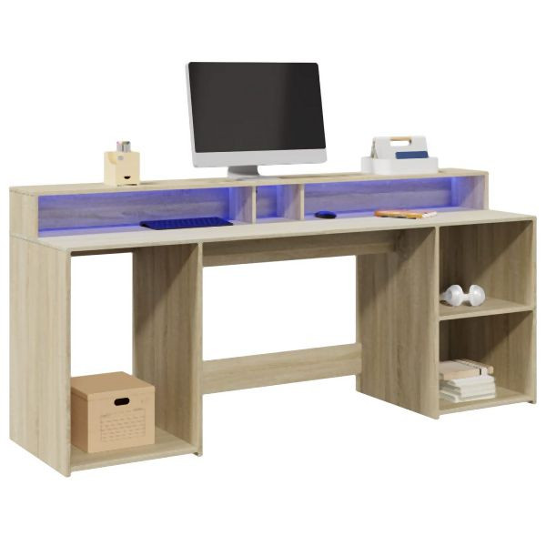 vidaXL LED-Schreibtisch Sonoma-Eiche 200x55x91 cm Holzwerkstoff, 3309440