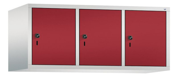 C+P Aufsatz-Garderobenschrank Evolo, 3 Abteile, H500xB1200xT500 mm, Lichtgrau/Rubinrot, 48090-32 S10014
