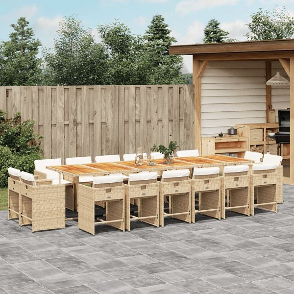 vidaXL 17-teilig Garten-Essgruppe mit Kissen Beige Poly Rattan, 3278019
