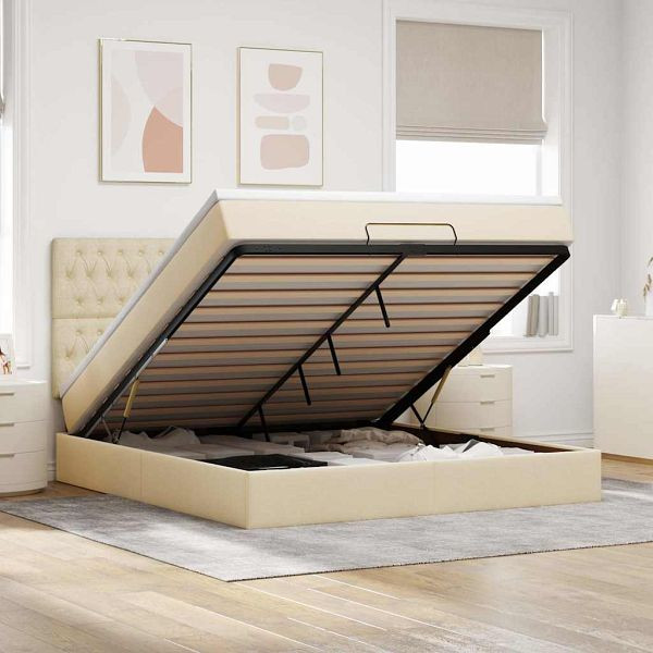 vidaXL Ottoman-Bett mit Matratze Creme 160x200 cm Stoff, 3313256