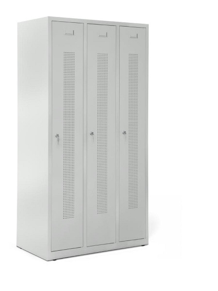Deskin Garderobenspind SYSTEM SP1 ohne Unterbau, Korpus und Türen Lichtgrau RAL 7035, H 1700 x B 870 x T 500 mm, Zylinderschloss, 330611